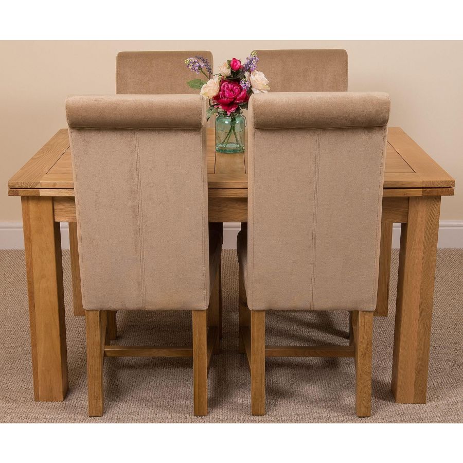 Richmond Medium Oak Extendable Dining Table with 4 Washington Beige Fabric Dining Chairs