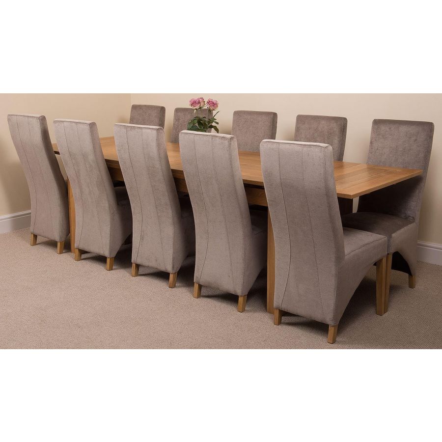 Richmond Large Oak Dining Set With 10, Oak And Fabric Dining Chairs Uk
