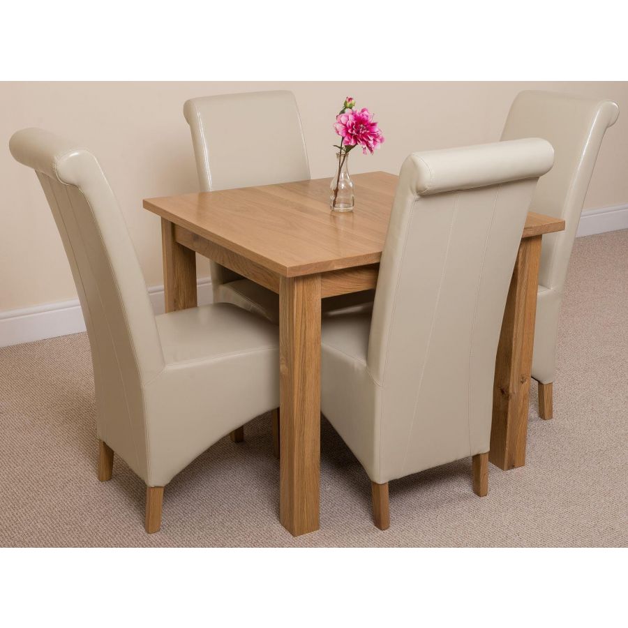 Oslo 90 x 90cm Small Square Oak Dining Set with 4 Montana Ivory Leather Chairs