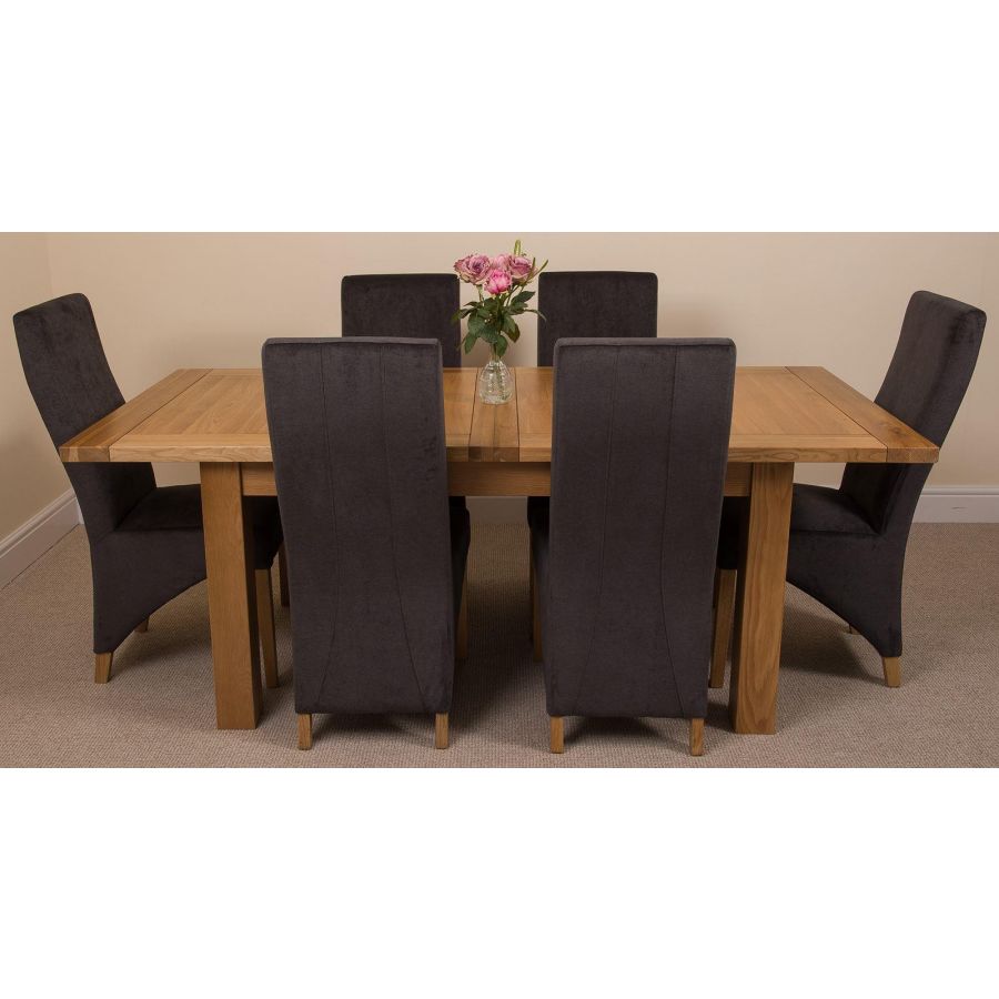 Seattle Oak Extending Dining Table and 6 Lola Dark Grey Fabric Dining Chairs