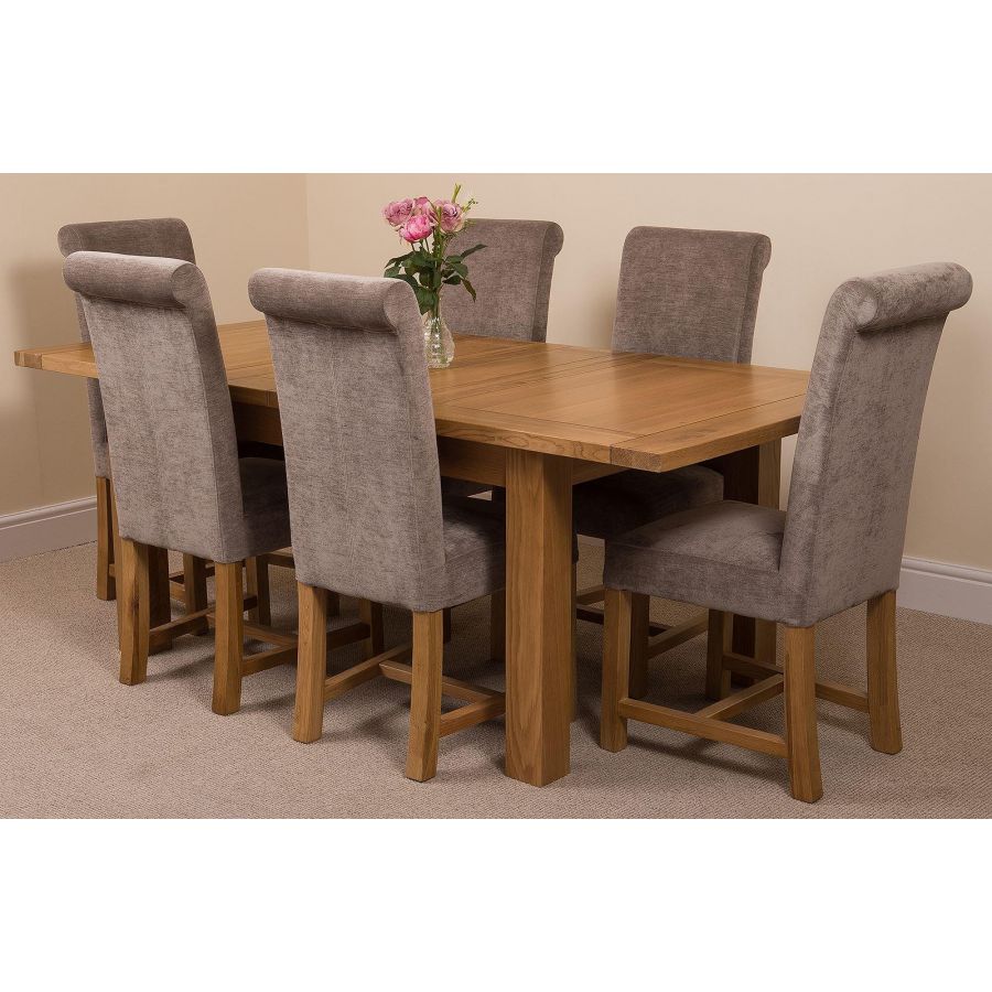 Seattle Oak Extending Dining Table and 6 Washington Grey Fabric Dining Chairs