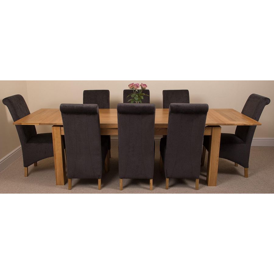 Richmond Large Oak Extending Dining Table with 8 Montana Black Fabric Chairs