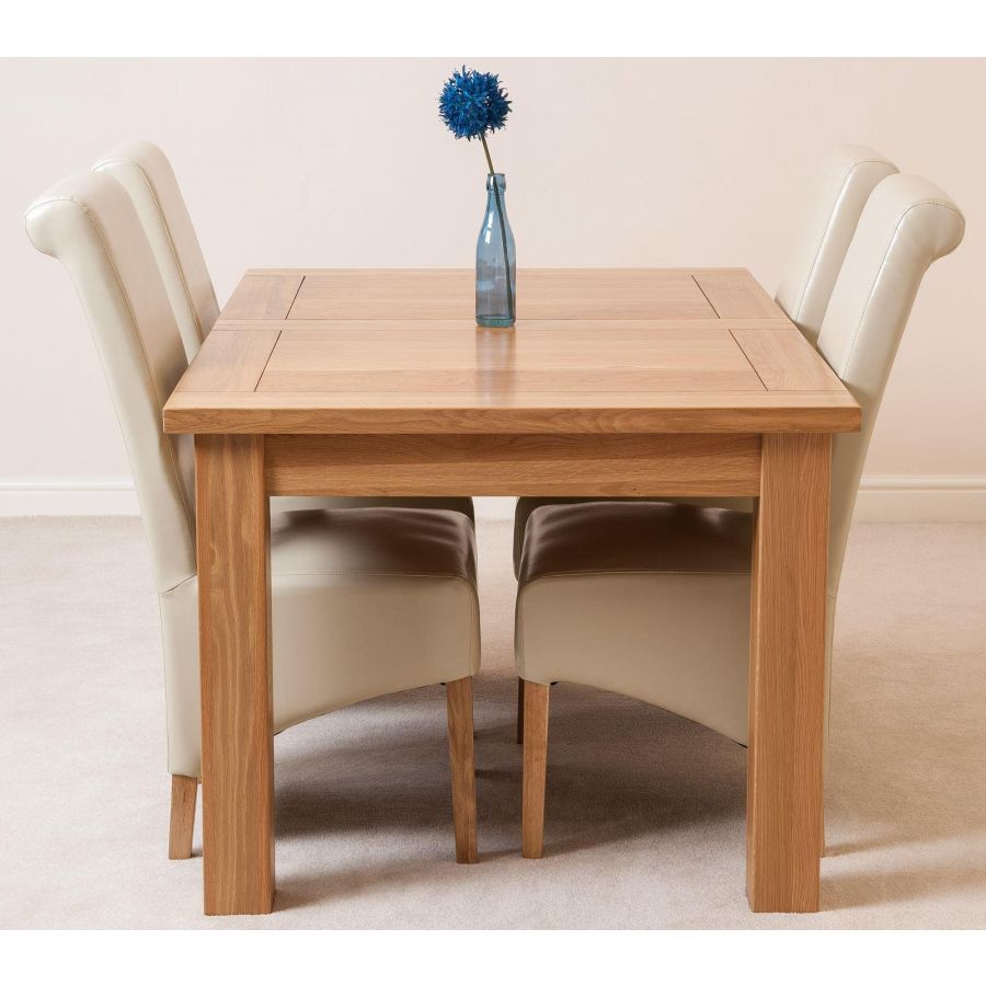 Seattle Oak Extending Dining Table and 4 Montana Ivory Leather Dining Chairs