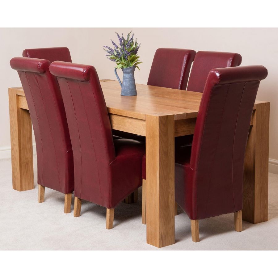 Kuba Large Oak Dining Table with 6 Montana Burgundy Leather Chairs