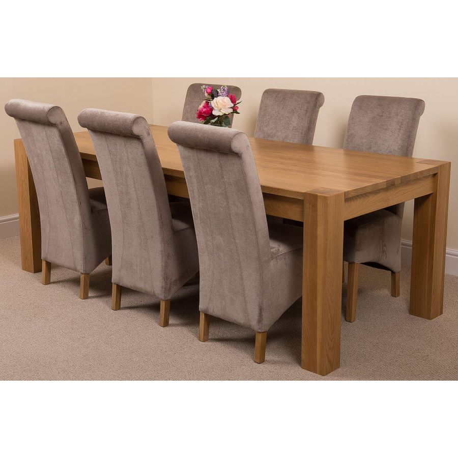Kuba Extra Large Oak Dining Table With, Oak Padded Dining Room Chairs