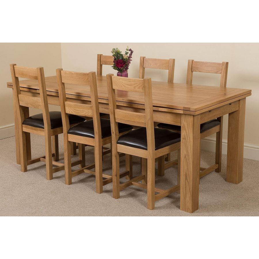 Richmond Solid Oak 200cm 280cm Extending Dining Table With 6 Lincoln Solid Oak Dining Chairs Light Oak And Brown Leather Dining Room Furniture Oak Furniture King