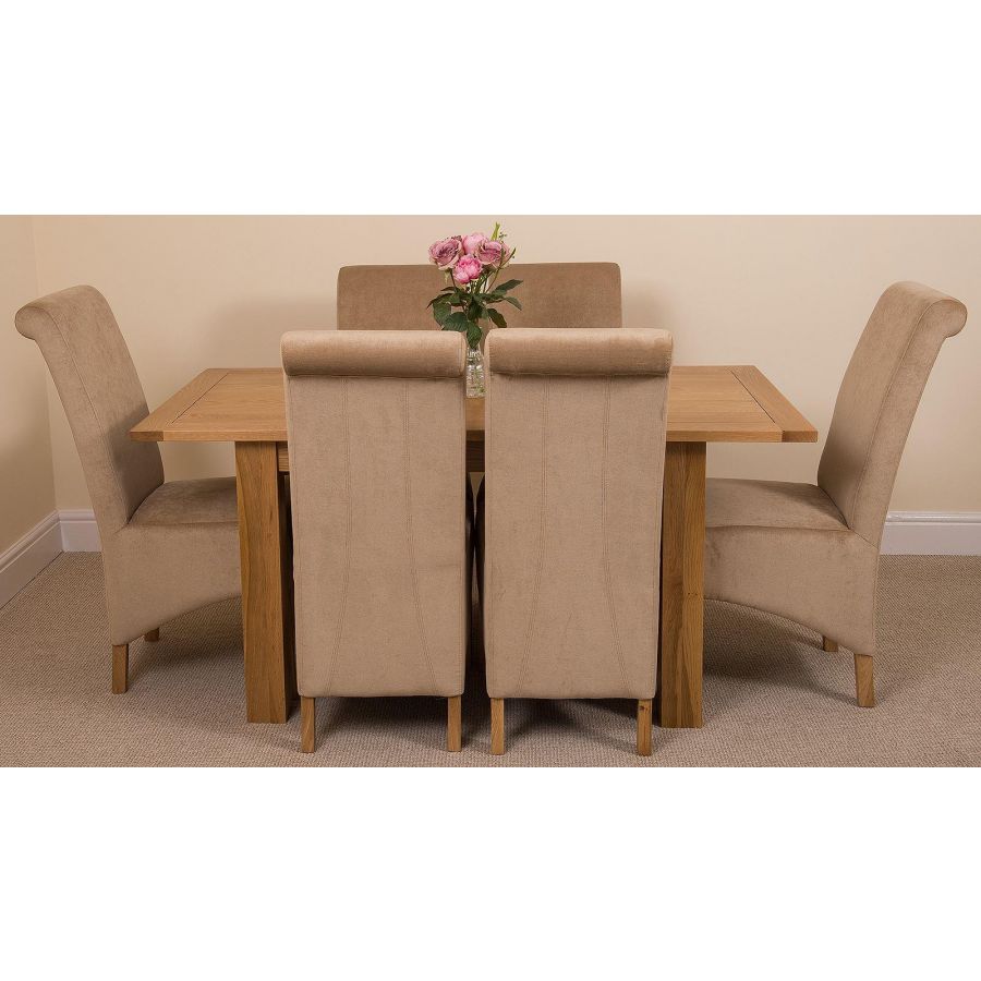 Hampton Small Oak Extending Dining Table with 6 Montana Beige Fabric Chairs