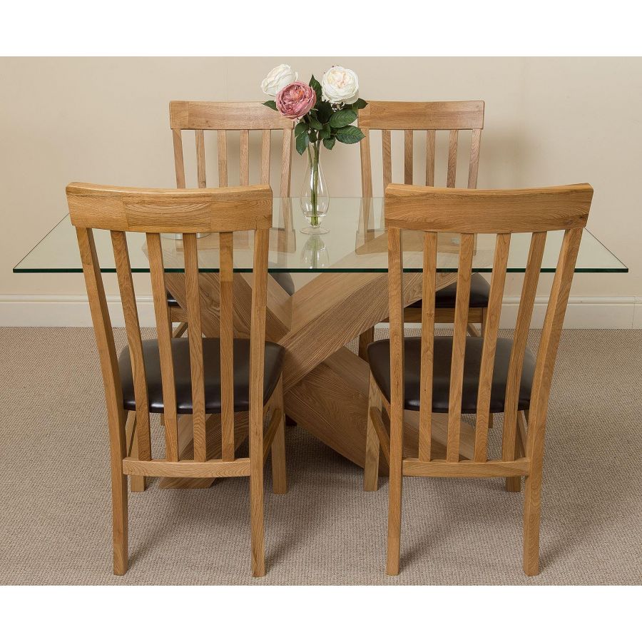 Valencia Oak Small Glass Dining Table & 4 Harvard Oak Chairs