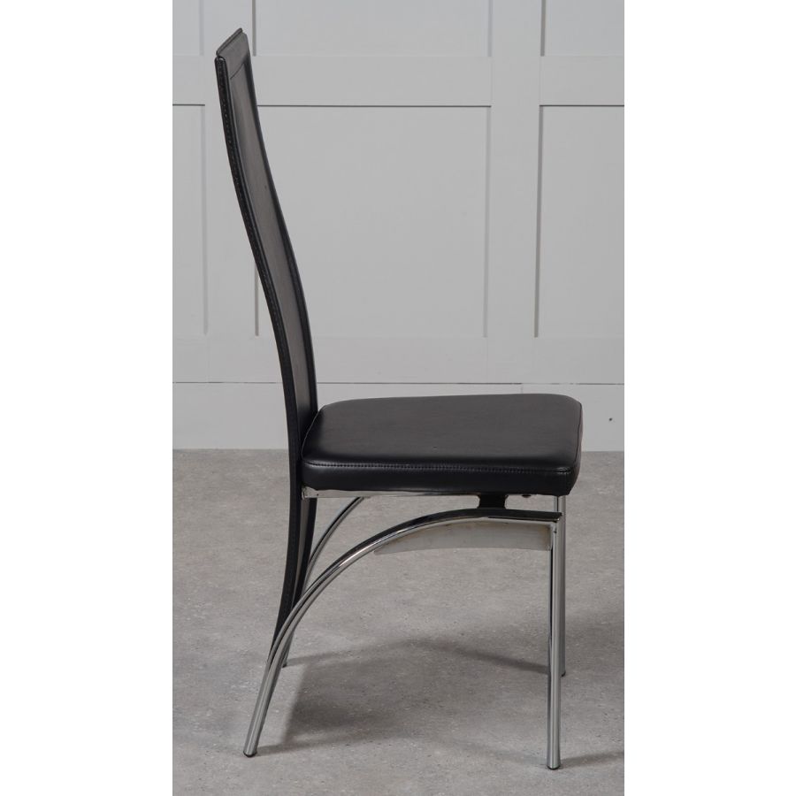 Alisa Black Leather Dining Chair High, Black Leather Chrome Dining Chairs