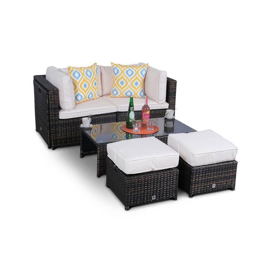 Amalfi 6 Seat Rattan Garden Sofa Set with Coffee Table and 2 Stools Brown
