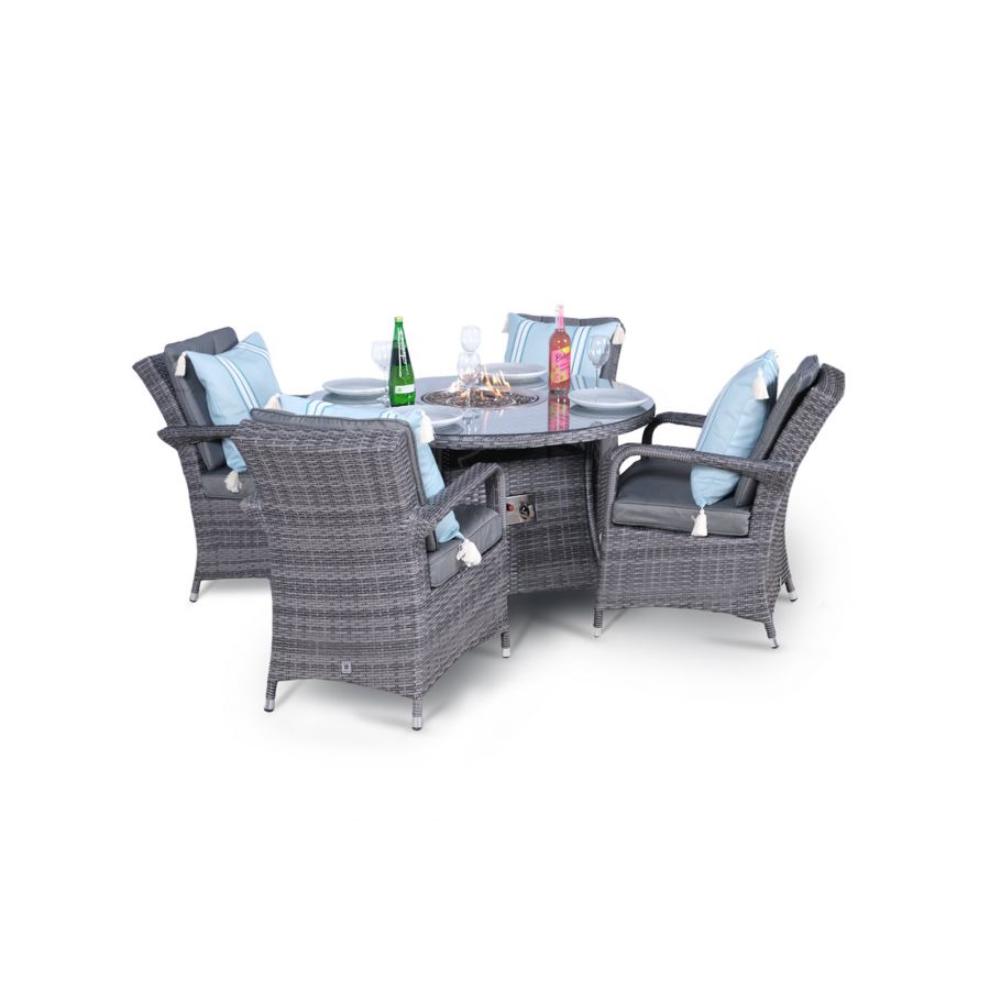 Arizona Fire Pit 4 Seater Round Rattan Dining Set - Grey