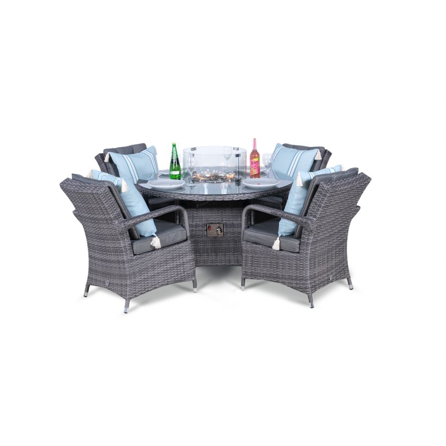 Arizona Fire Pit 4 Seater Round Rattan Dining Set - Grey