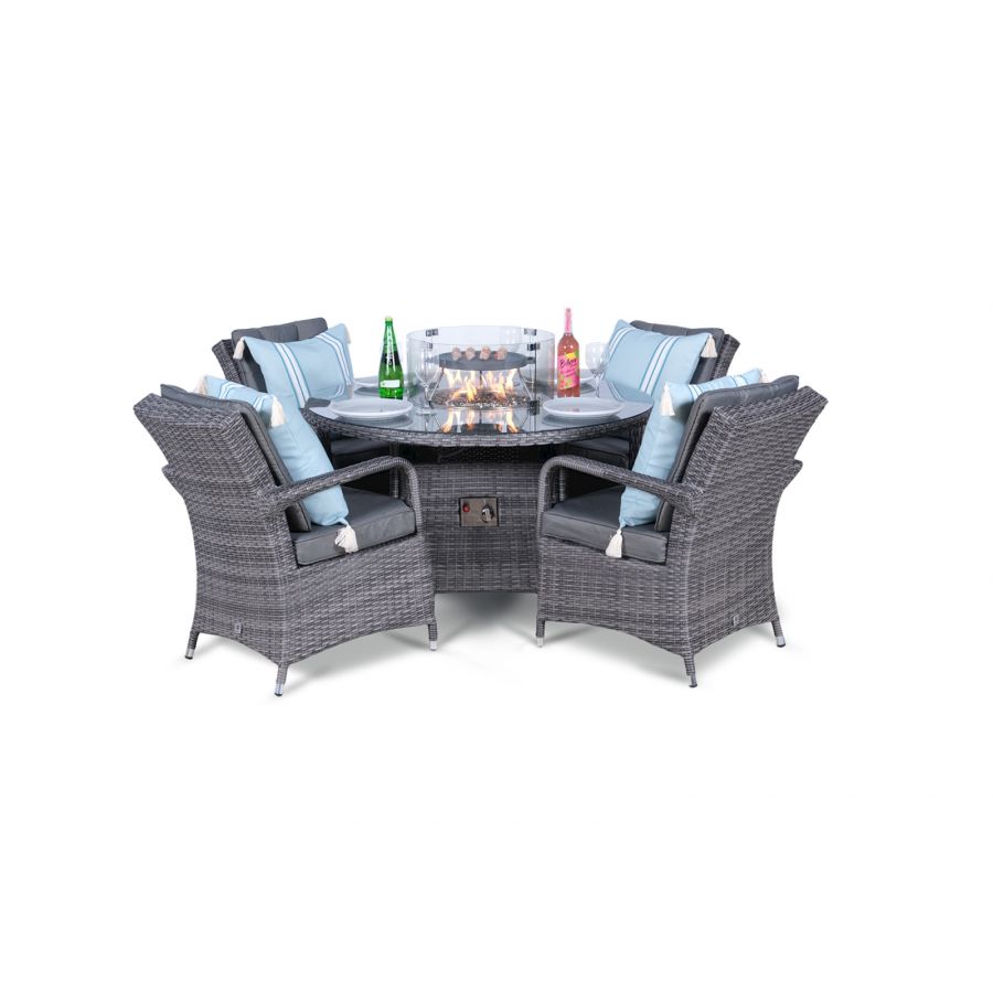 Arizona Fire Pit 4 Seater Round Rattan Dining Set - Grey
