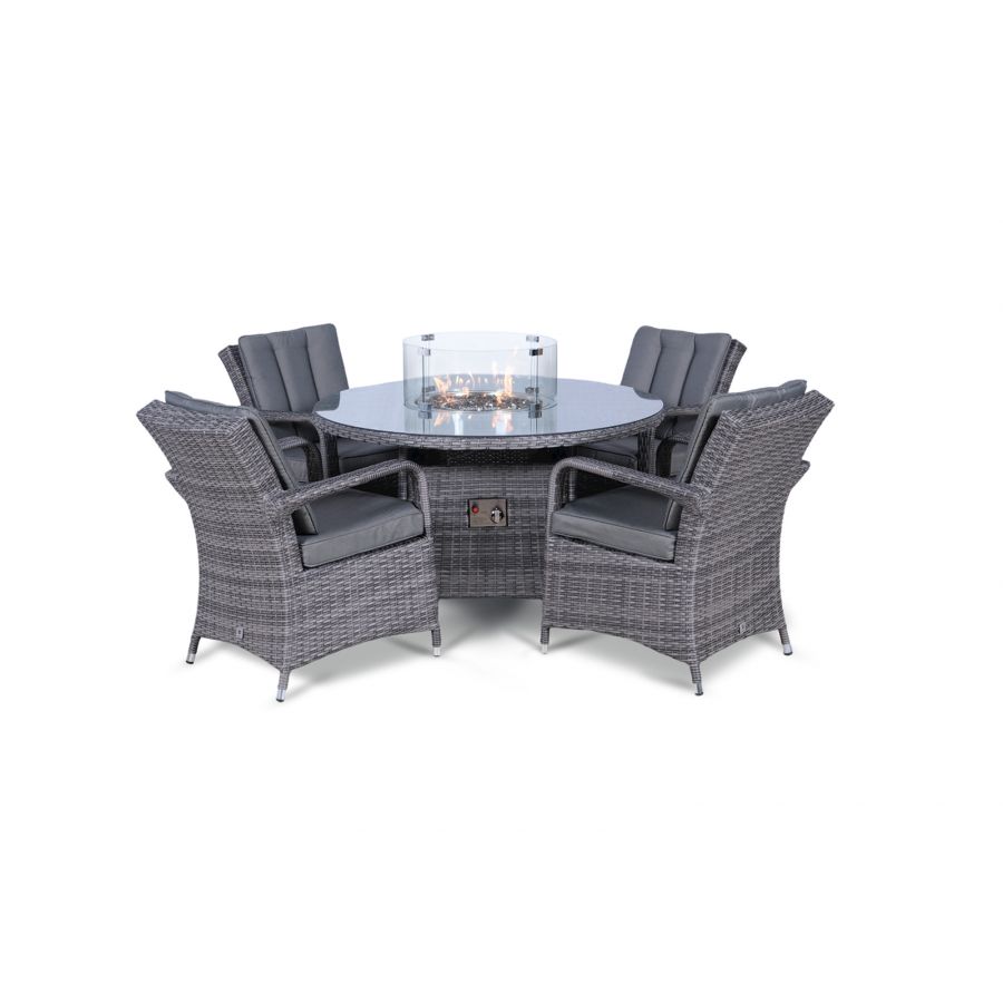 Arizona Fire Pit 4 Seater Round Rattan Dining Set - Grey