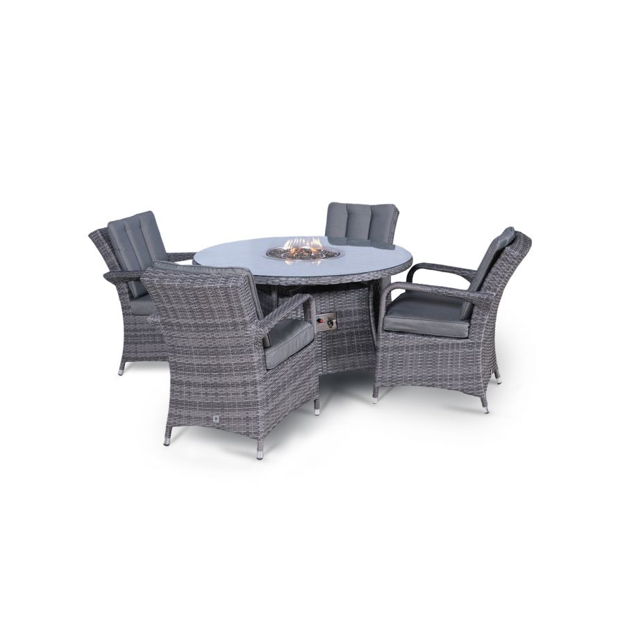 Arizona Fire Pit 4 Seater Round Rattan Dining Set - Grey