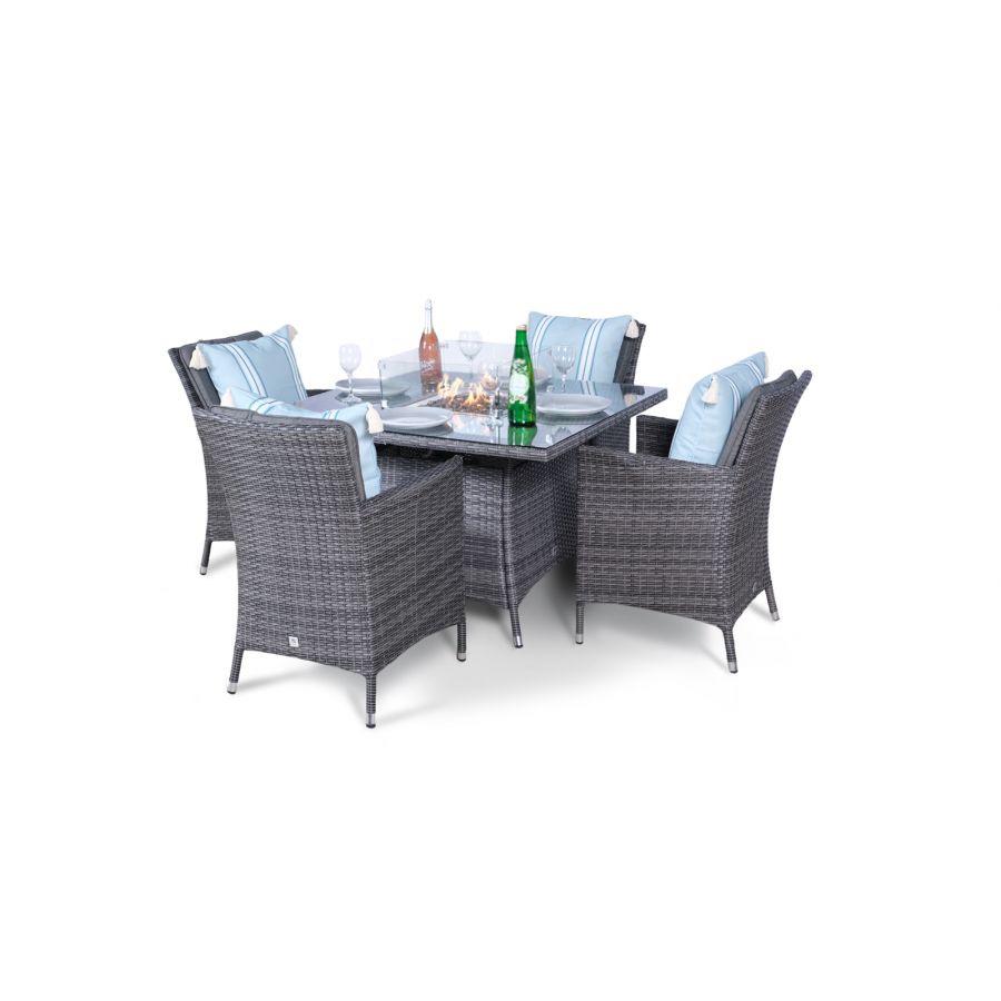 Arizona Fire Pit 4 Seater Square Rattan Dining Set - Grey