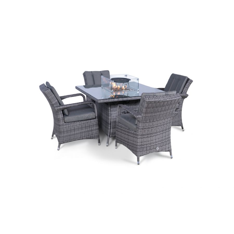 Arizona Fire Pit 4 Seater Square Rattan Dining Set - Grey
