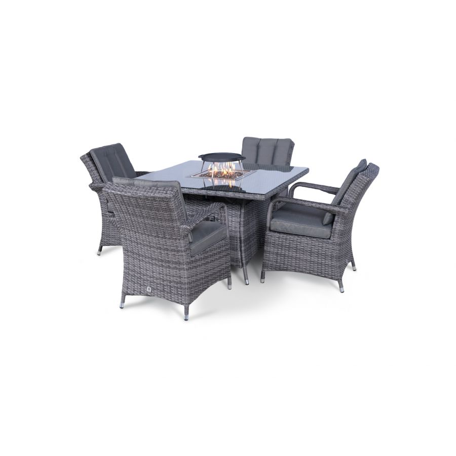 Arizona Fire Pit 4 Seater Square Rattan Dining Set - Grey