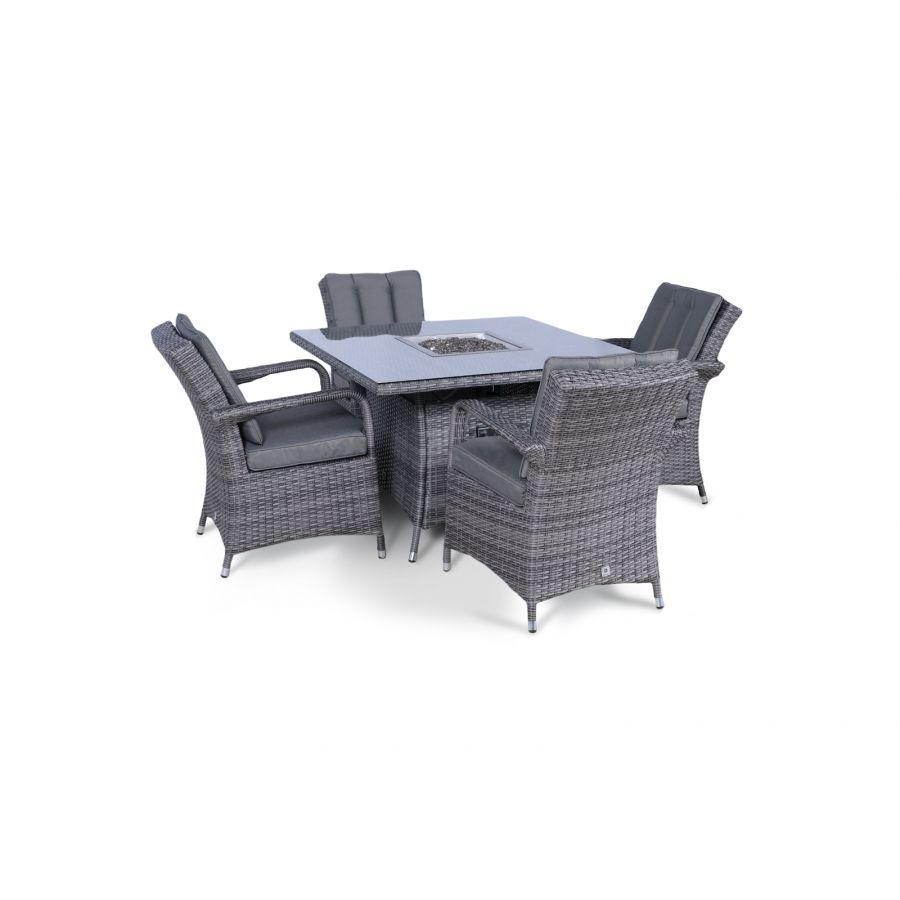 Arizona Fire Pit 4 Seater Square Rattan Dining Set - Grey