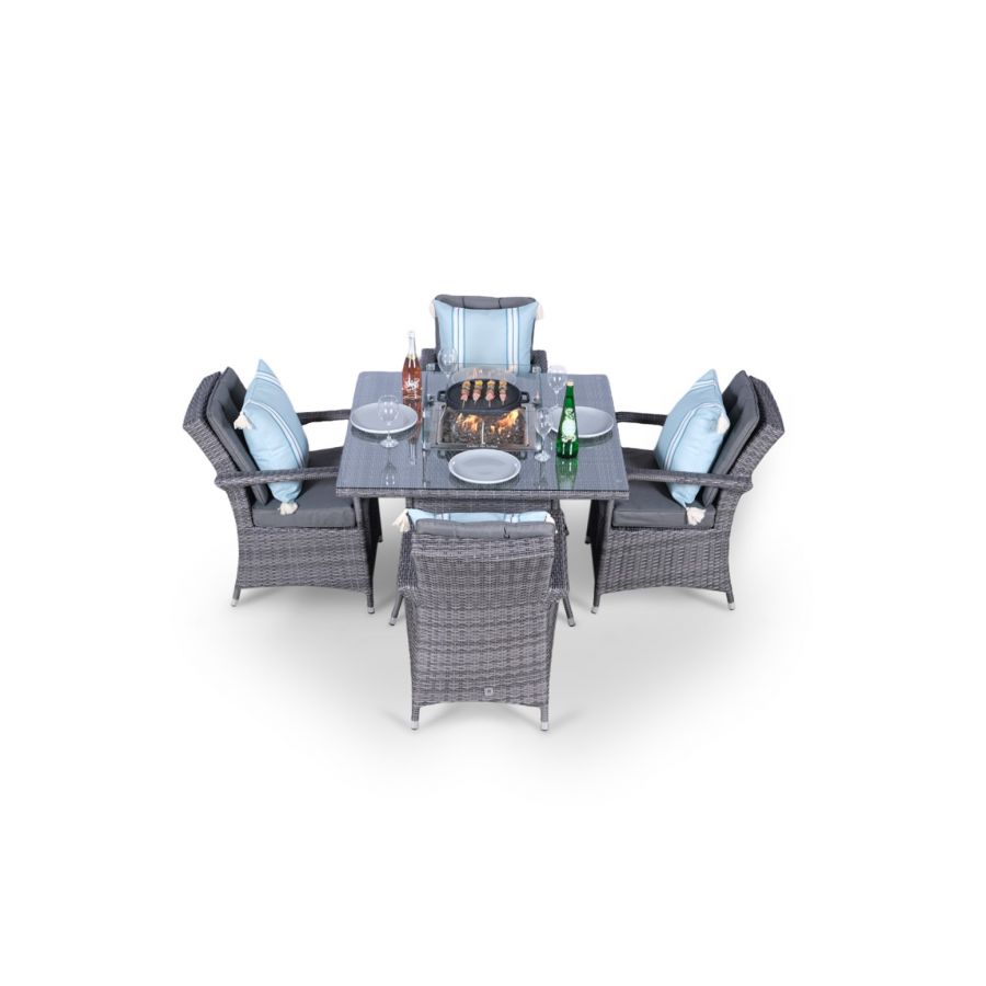 Arizona Fire Pit 4 Seater Square Rattan Dining Set - Grey