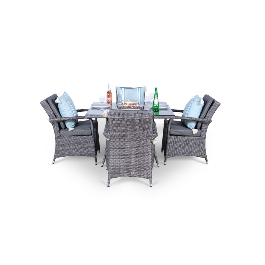 Arizona Fire Pit 4 Seater Square Rattan Dining Set - Grey