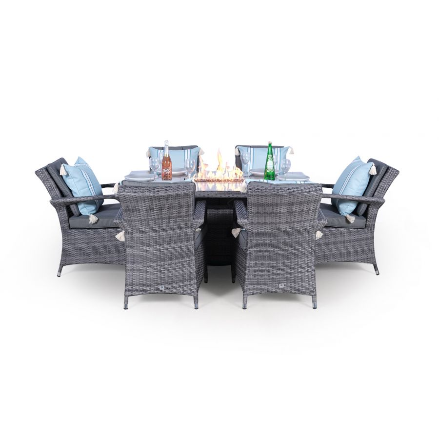 Arizona Fire Pit 6 Seater Rectangle Rattan Dining Set - Grey