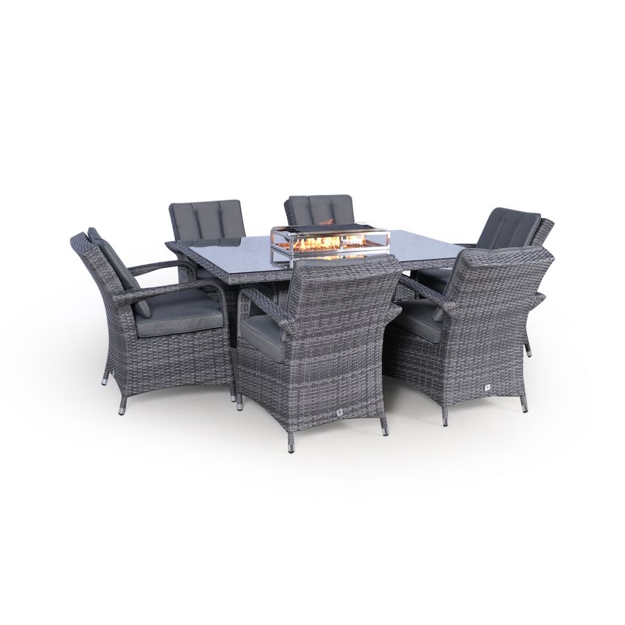 Arizona Fire Pit 6 Seater Rectangle Rattan Dining Set - Grey