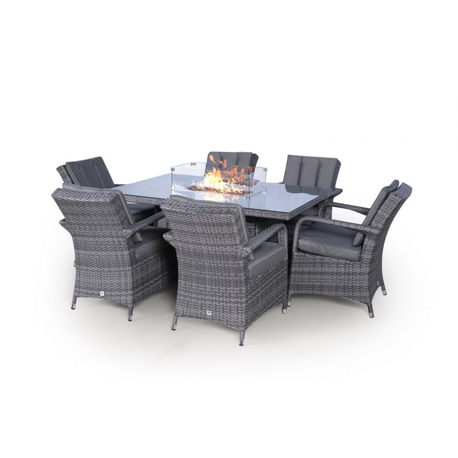 Arizona Fire Pit 6 Seater Rectangle Rattan Dining Set - Grey