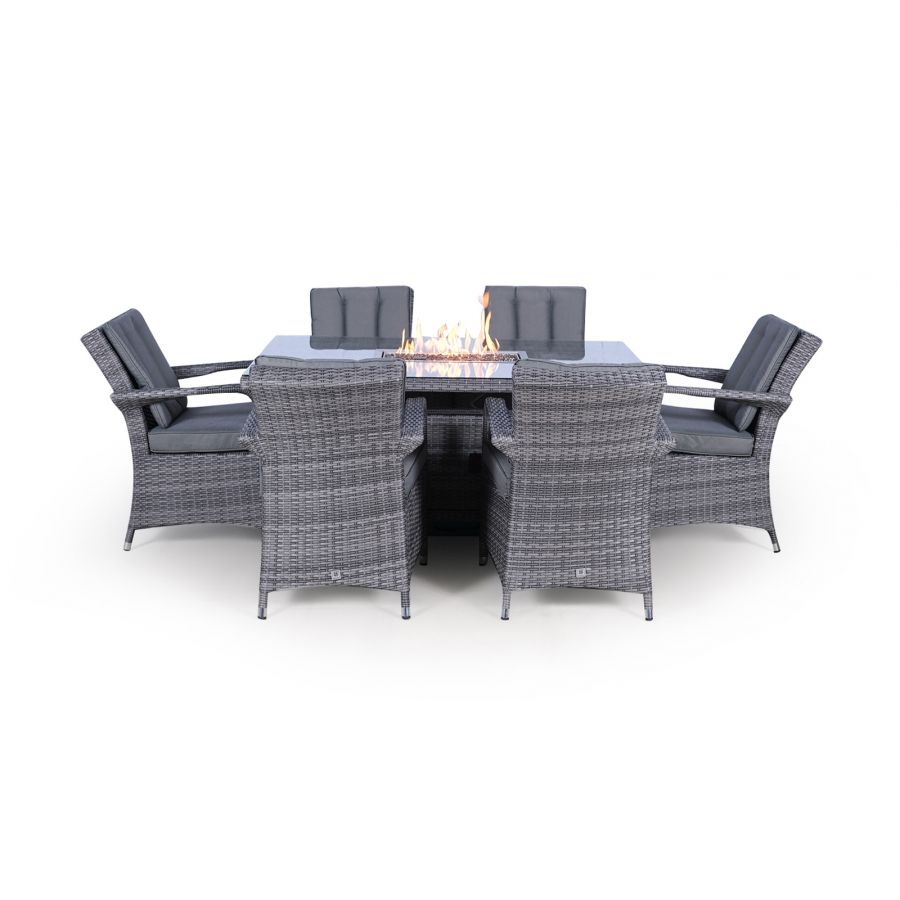Arizona Fire Pit 6 Seater Rectangle Rattan Dining Set - Grey