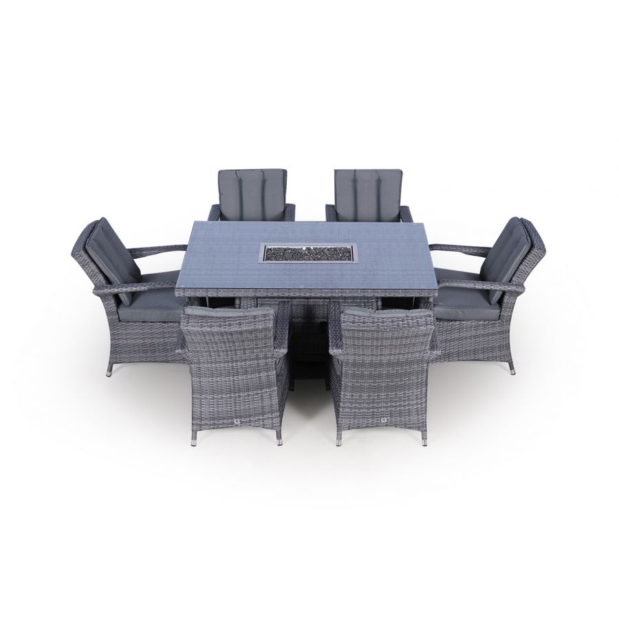 Arizona Fire Pit 6 Seater Rectangle Rattan Dining Set - Grey