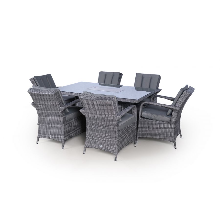 Arizona Fire Pit 6 Seater Rectangle Rattan Dining Set - Grey