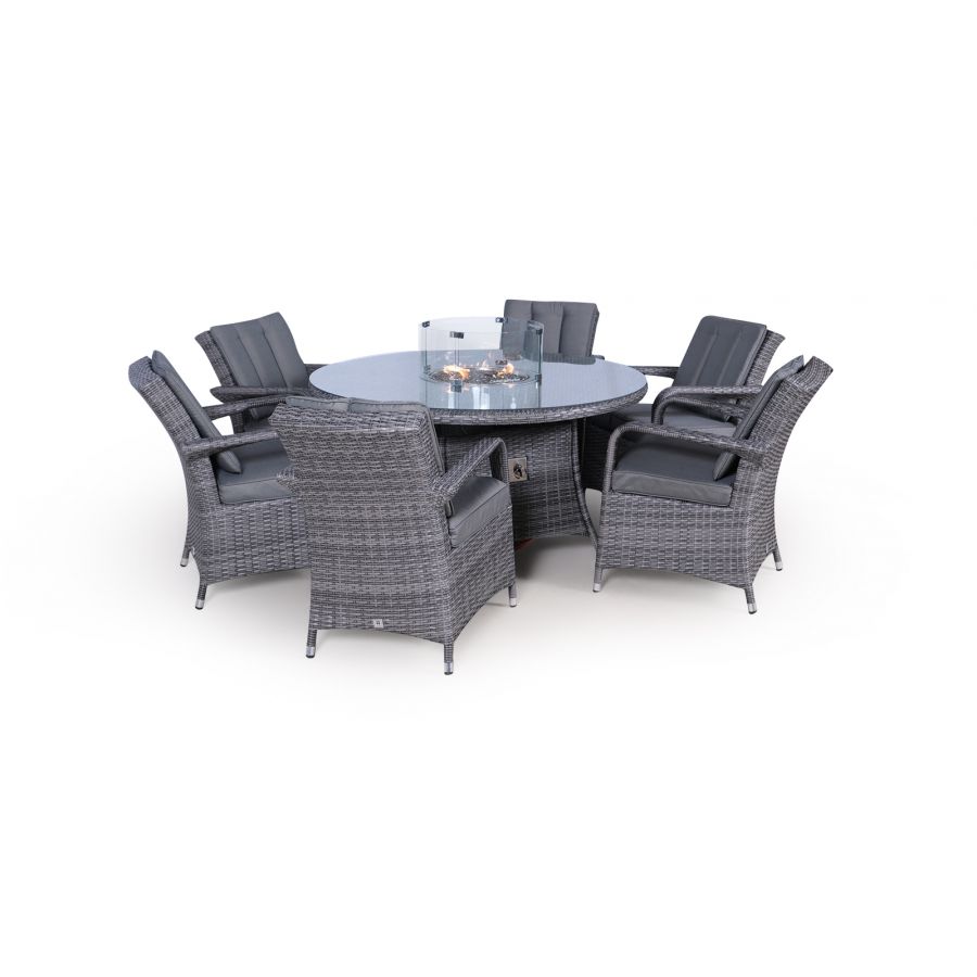 Arizona Fire Pit 6 Seater Round Rattan Dining Set - Grey