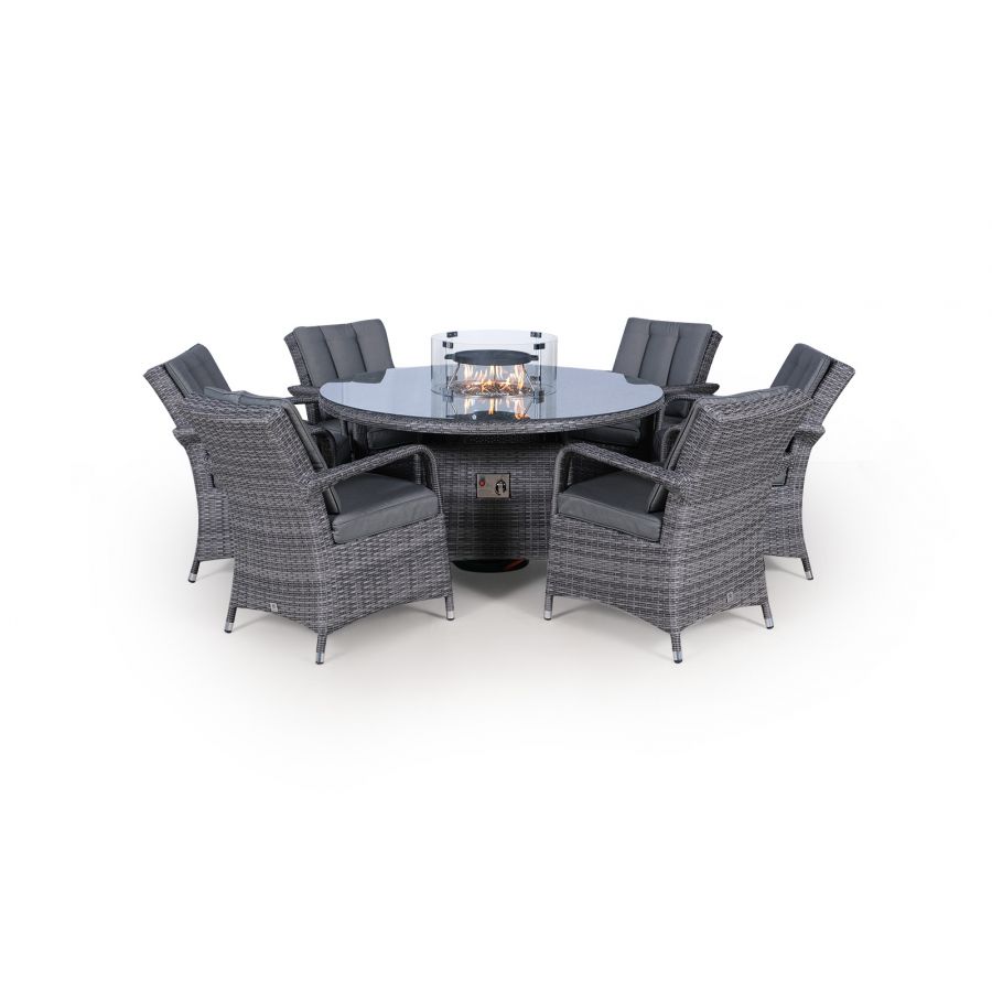 Arizona Fire Pit 6 Seater Round Rattan Dining Set - Grey