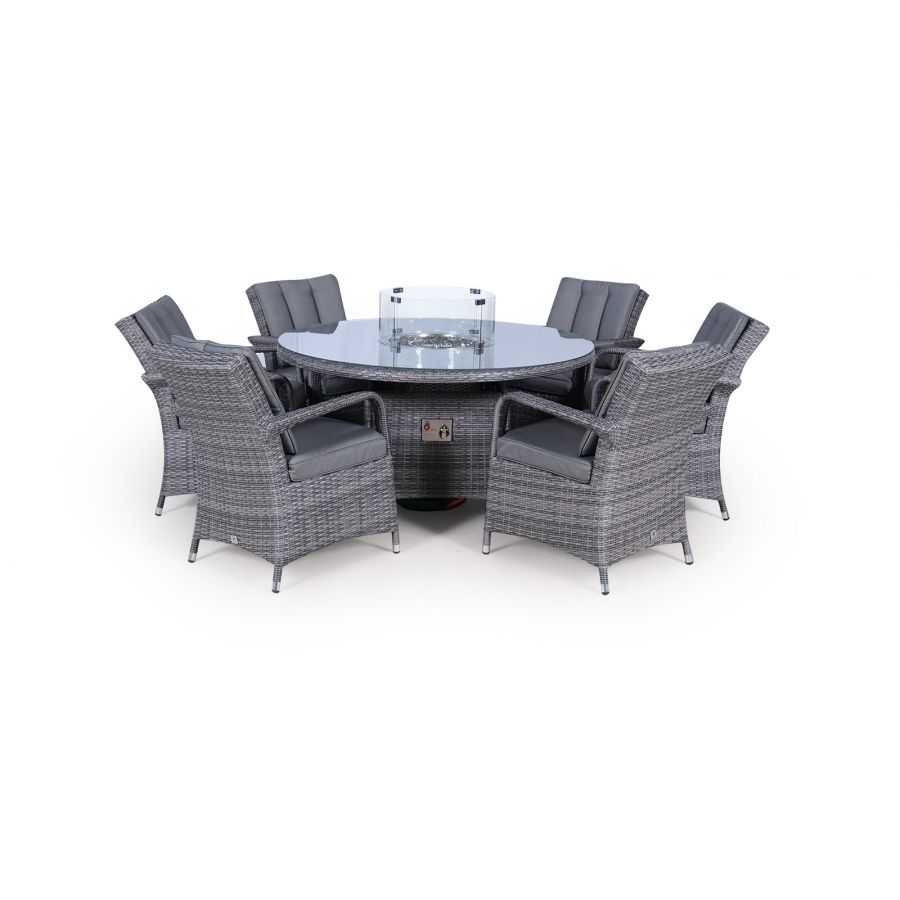 Arizona Fire Pit 6 Seater Round Rattan Dining Set - Grey