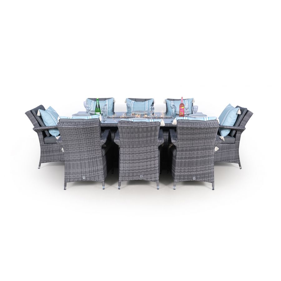 Arizona Fire Pit 8 Seater Rectangle Rattan Dining Set - Grey