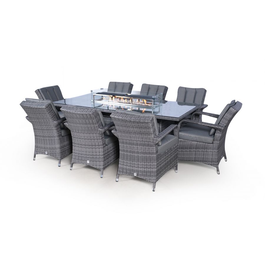 Arizona Fire Pit 8 Seater Rectangle Rattan Dining Set - Grey