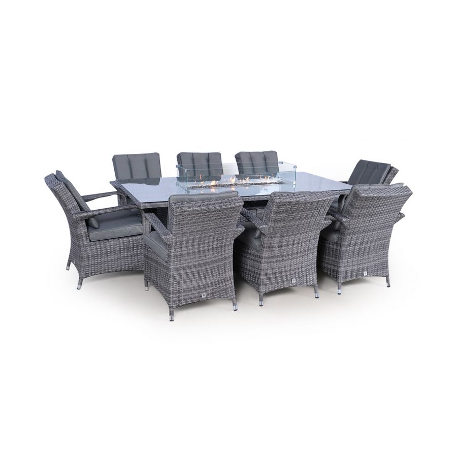 Arizona Fire Pit 8 Seater Rectangle Rattan Dining Set - Grey
