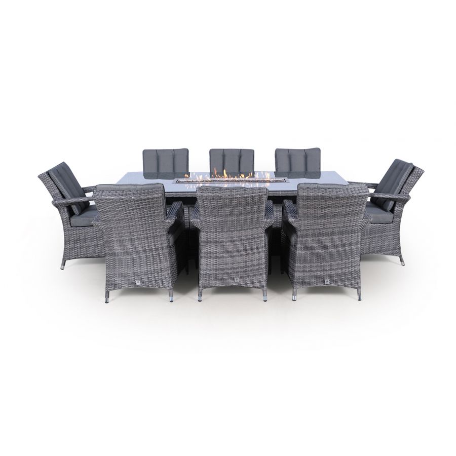 Arizona Fire Pit 8 Seater Rectangle Rattan Dining Set - Grey