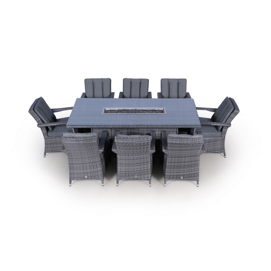 Arizona Fire Pit 8 Seater Rectangle Rattan Dining Set - Grey