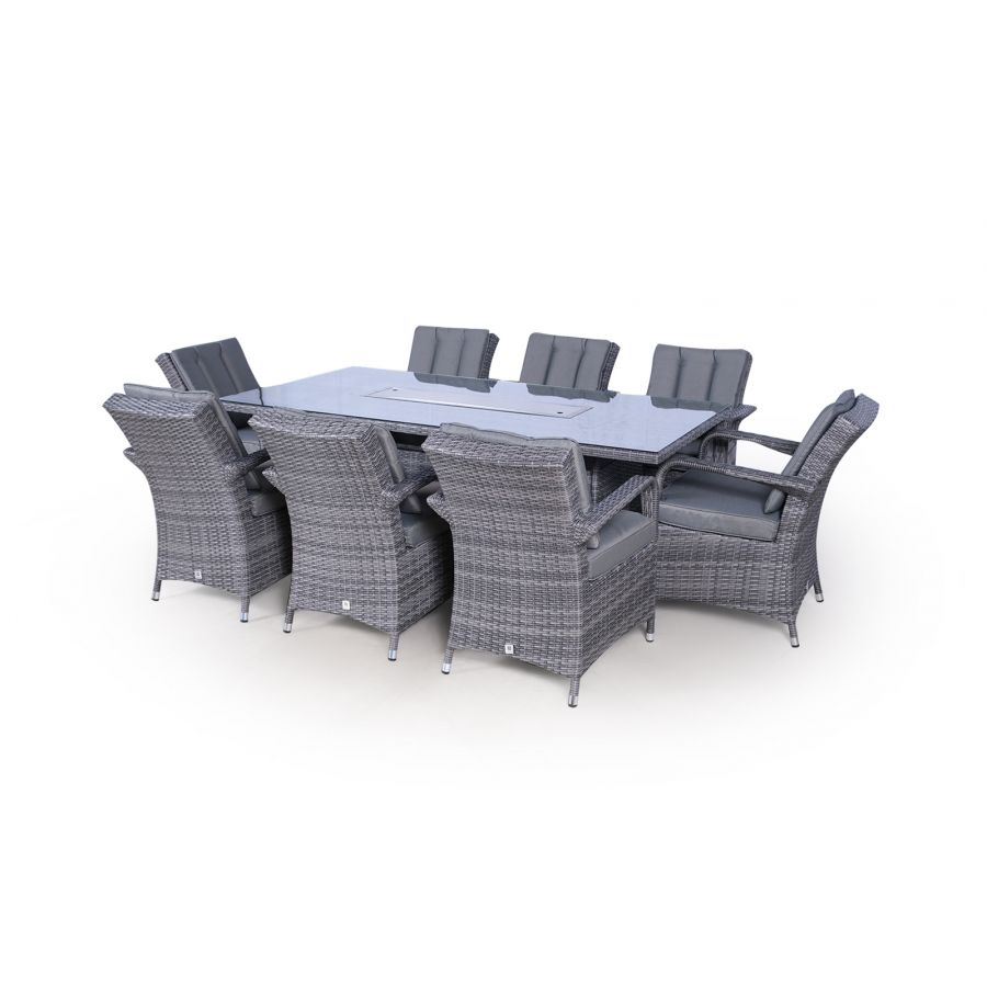 Arizona Fire Pit 8 Seater Rectangle Rattan Dining Set - Grey