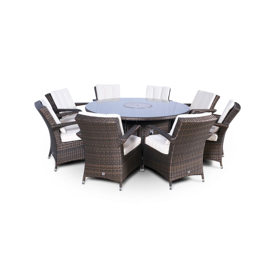 Arizona Fire Pit 8 Seater Round Rattan Dining Set - Brown