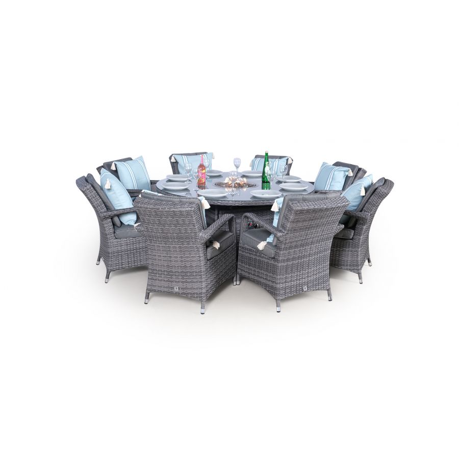 Arizona Fire Pit 8 Seater Round Rattan Dining Set - Grey