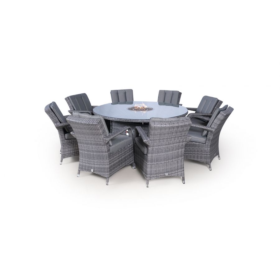 Arizona Fire Pit 8 Seater Round Rattan Dining Set - Grey