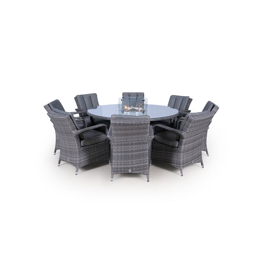 Arizona Fire Pit 8 Seater Round Rattan Dining Set - Grey