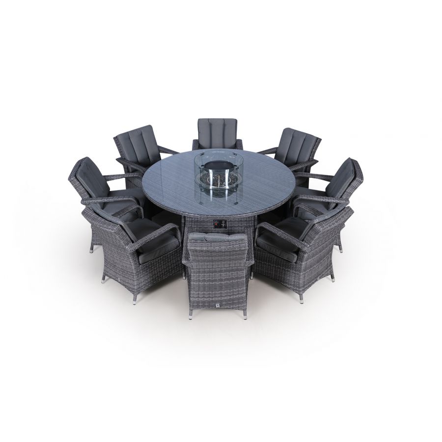 Arizona Fire Pit 8 Seater Round Rattan Dining Set - Grey