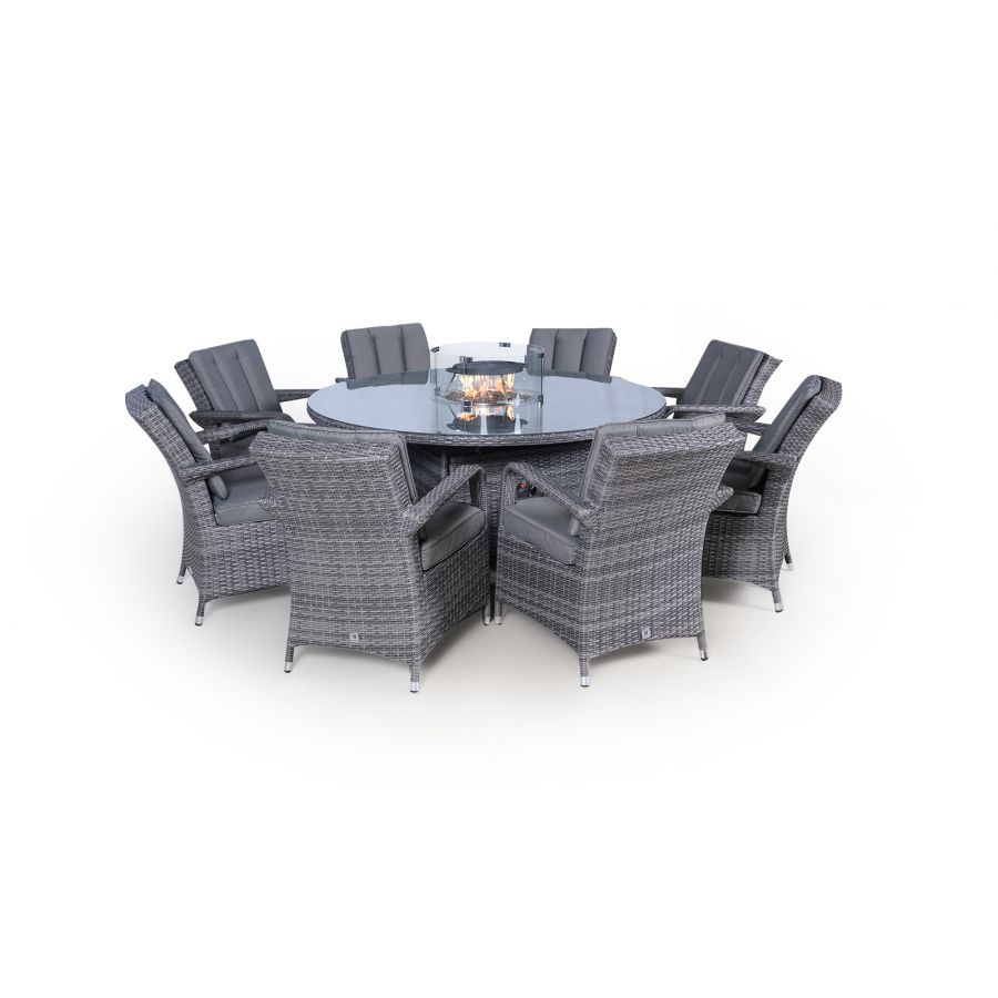Arizona Fire Pit 8 Seater Round Rattan Dining Set - Grey
