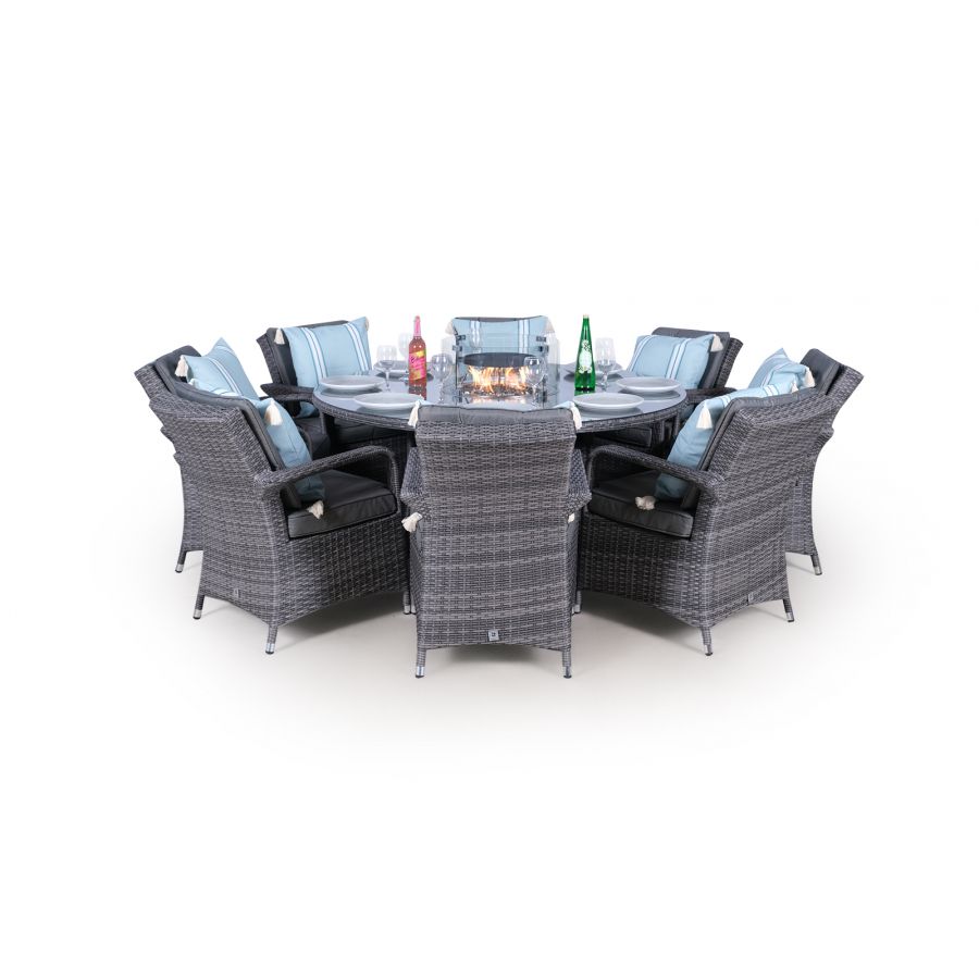 Arizona Fire Pit 8 Seater Round Rattan Dining Set - Grey