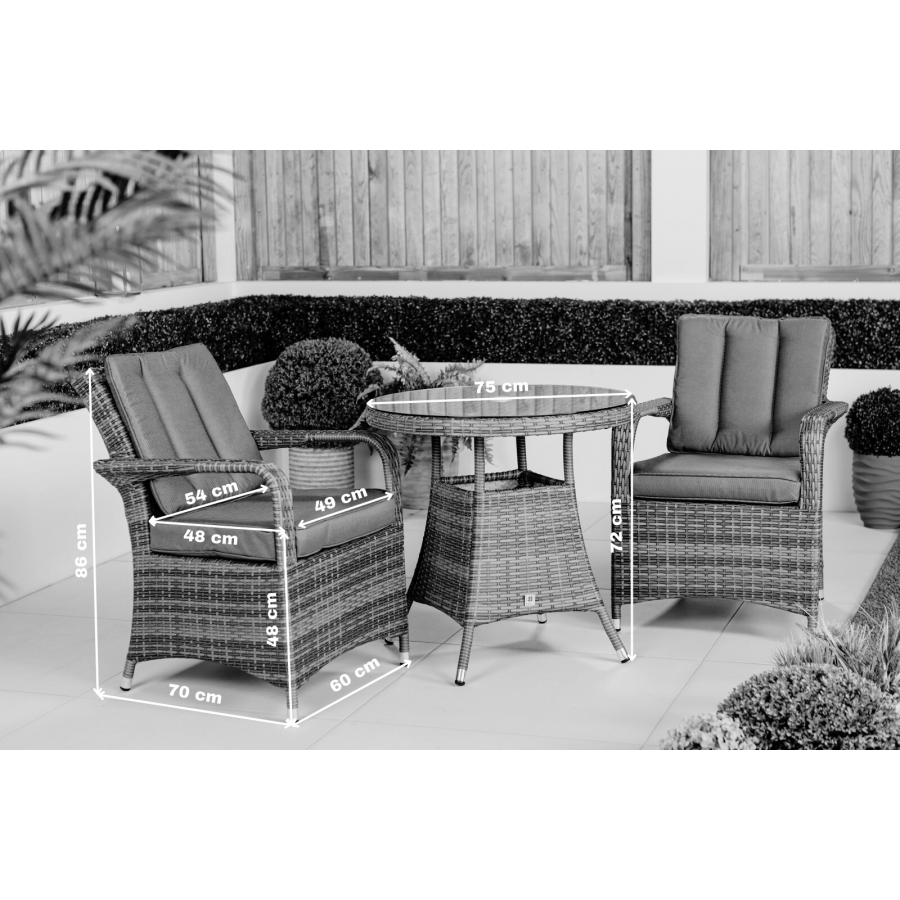 Arizona Round Patio Bistro Table and Chairs Set - Grey