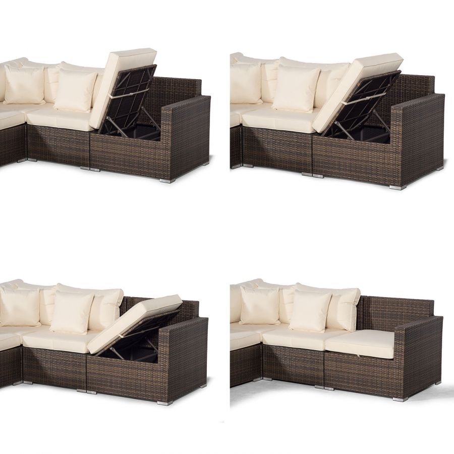 Havana - Modular U Shaped 12 Seat Rattan Conversation Dining Set With 3 Seater Sofa & Coffee Table - Brown