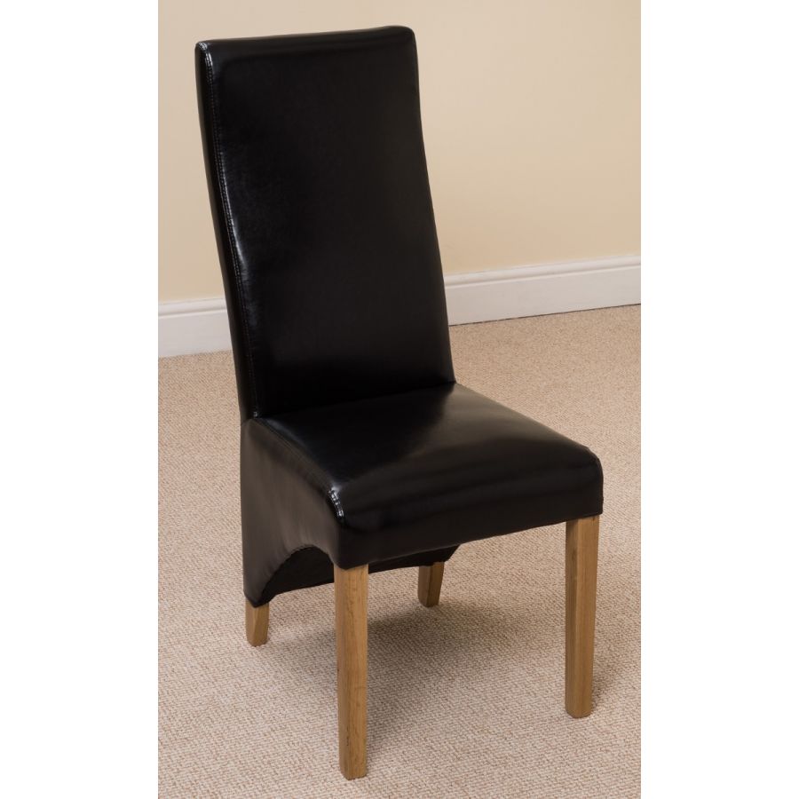 Oregon Round Oak Dining Table with 4 Lola Black Leather Chairs